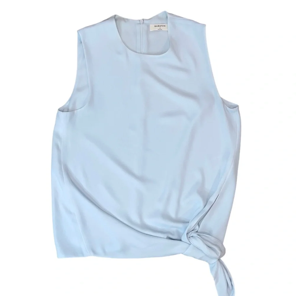 Aritzia Babaton Pale Blue Hopkins Sleeveless Tie Blouse Size Small - Picture 8 of 12